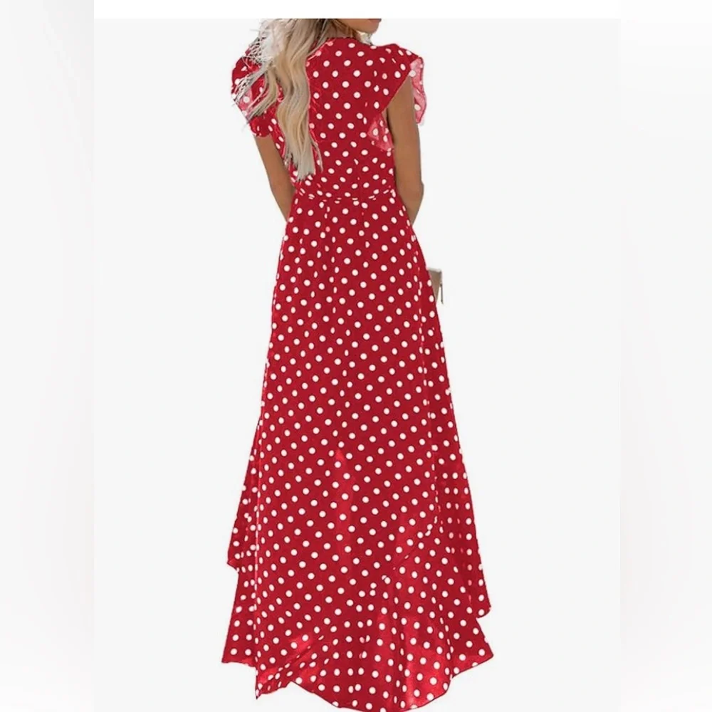 NWOT Red & White Polka Dot Wrap Dress - Picture 2 of 7